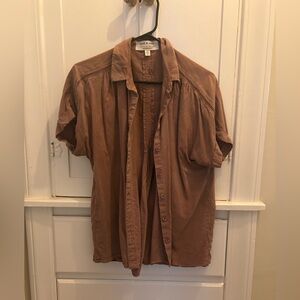 Anthropologie Cloth and Stone Brown Short Sleeve Button-Up Shirt